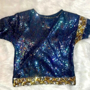 Vintage Sequin 🪩Metallic 💯Silk Party Crop Top 90s Holiday Party Blouse VTG Shirt